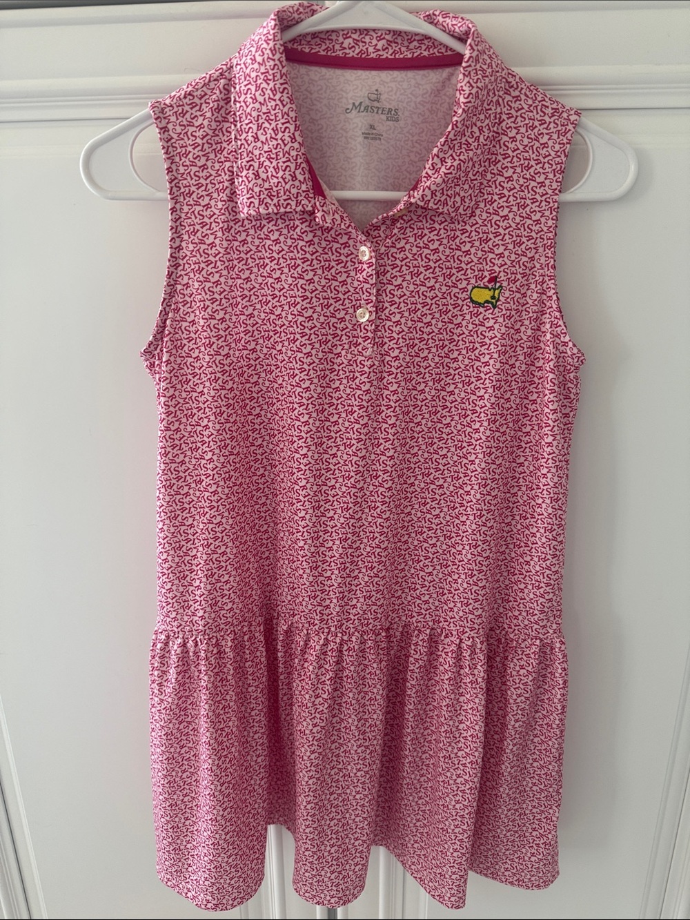 Masters Girls' Sleeveless Pink Patterned Polo Dress with Yellow Logo